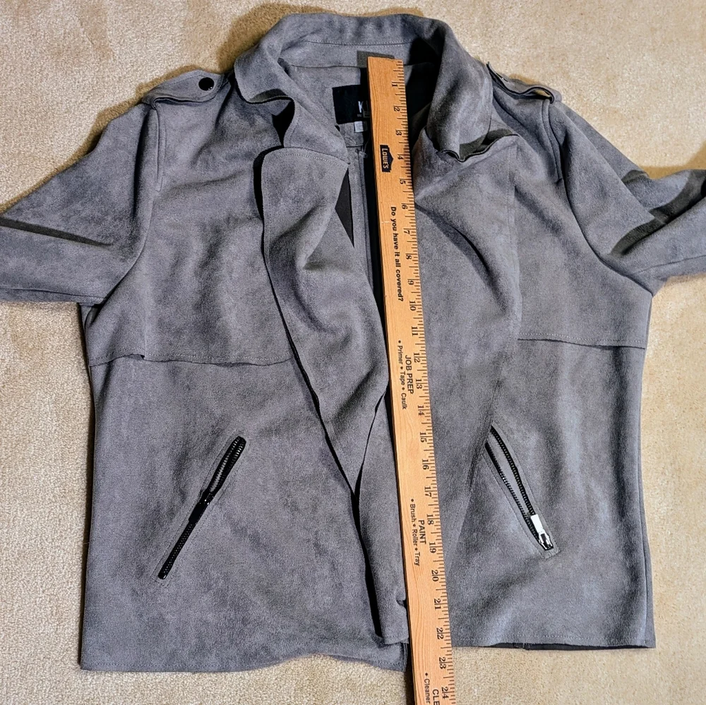 Women's Kut from the Kloth Jacee Draped Gray Faux Suede‎ Moto Jacket | Size XL